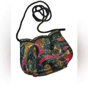 Elegant Vintage Bob Mackie Styled Multicolor Beaded Women's Bag